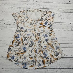 Anthropologie Dress Womens XS White Blue Yellow Floral Button Front Short Sleeve